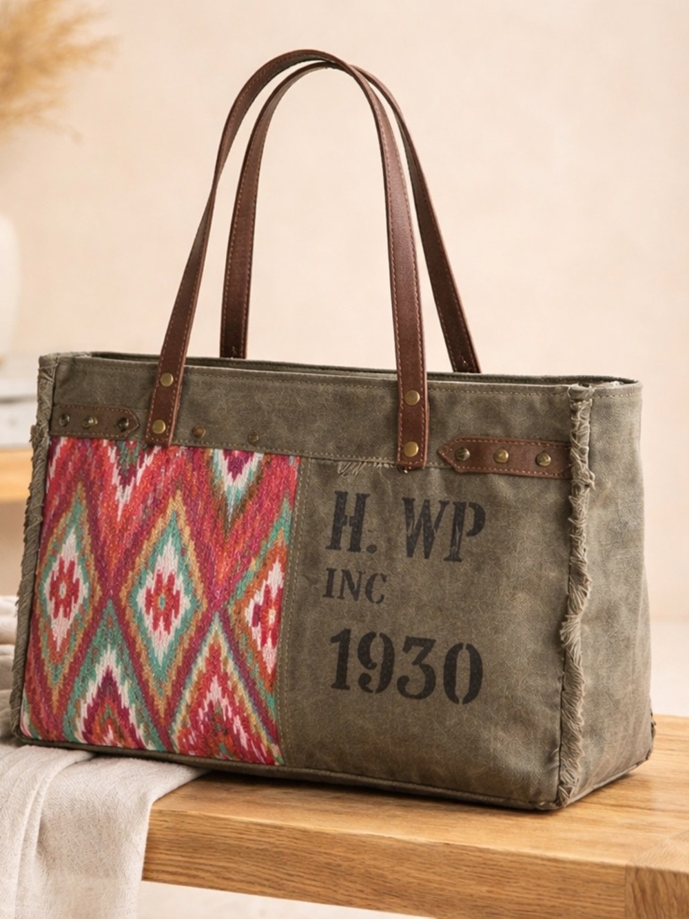 Myra Bag Boho Pink Rug and Canvas Small Weekender Tote  Shopper Travel Purse New